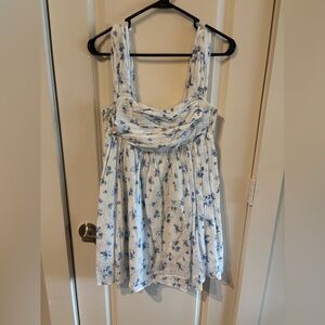 Olivaceous White Camisole Top with Blue Floral Print